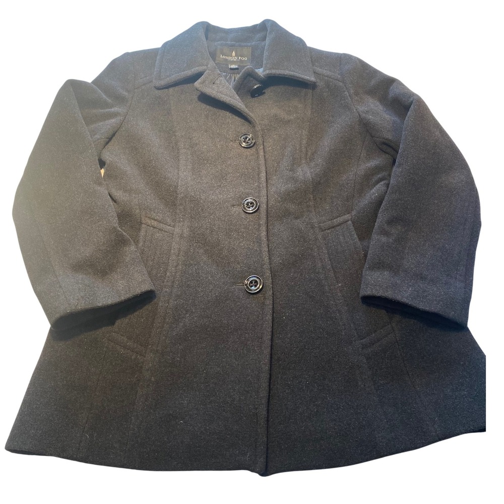 London Fog Women's Charcoal Wool Blend Button Front Coat Size Medium